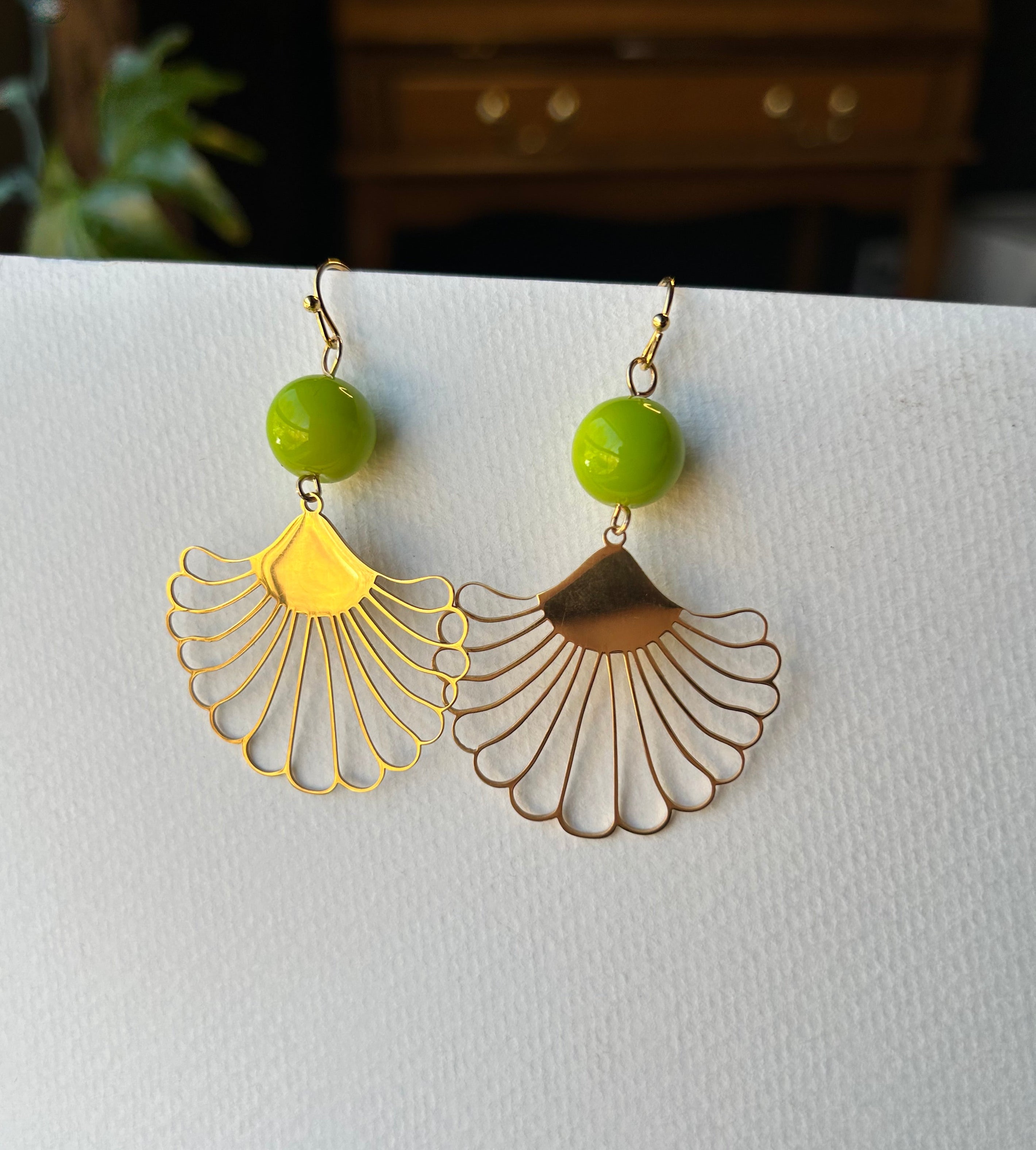 Lime Green Fan Earrings