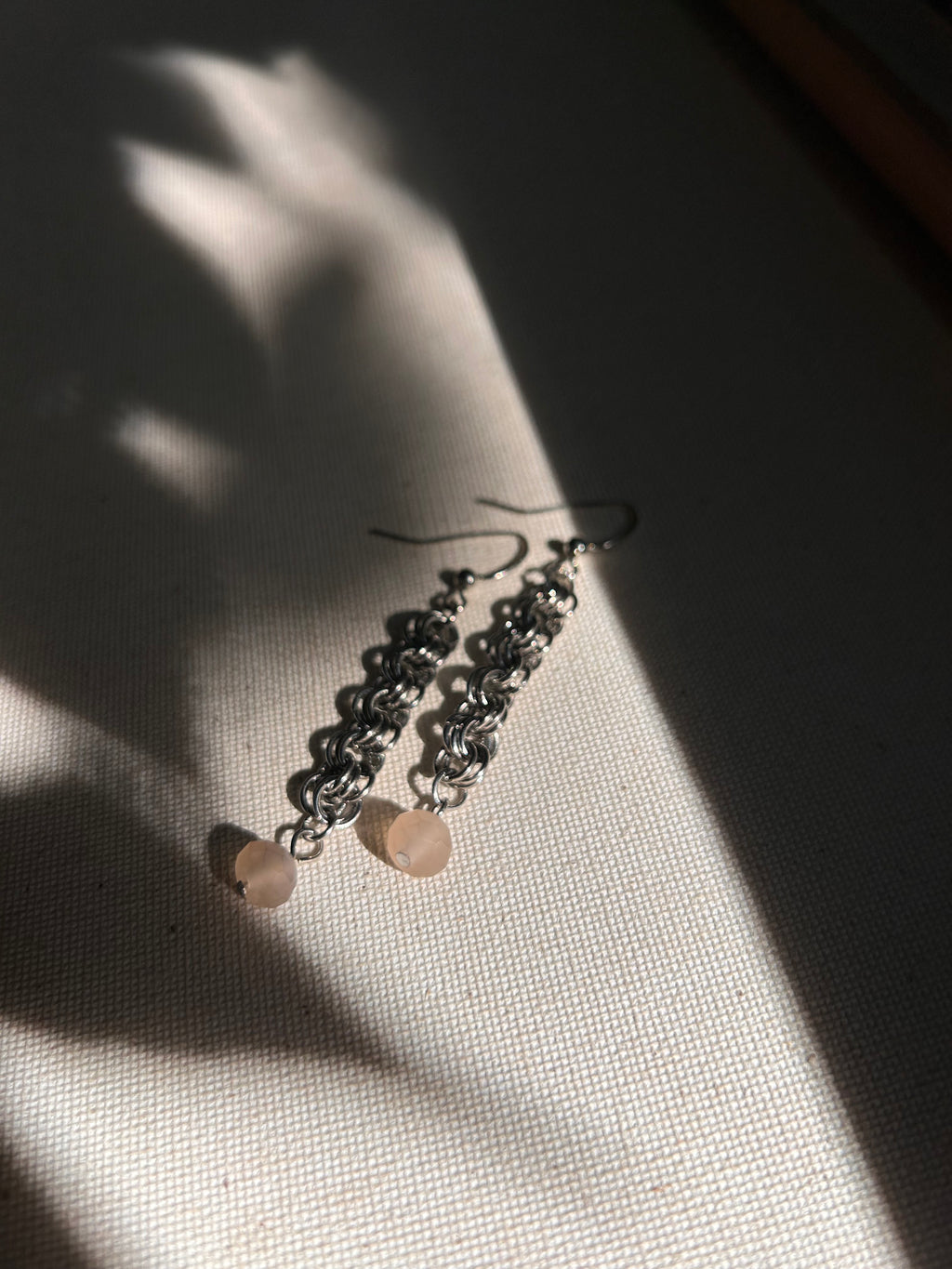 Chainmail Earrings with Pink Stones