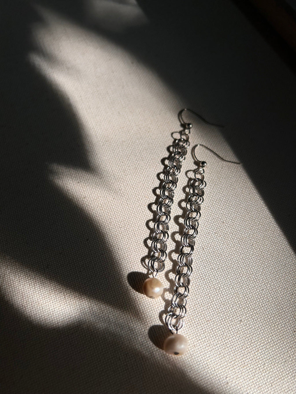 Pearl + Steel Chainmail Earrings