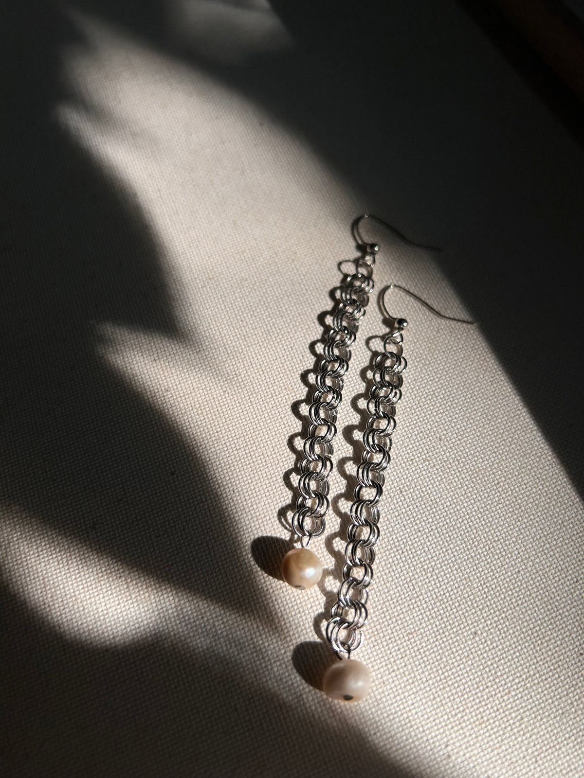 Pearl + Steel Chainmail Earrings