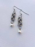 Chainmail Dangle Earrings with Pearl Accents