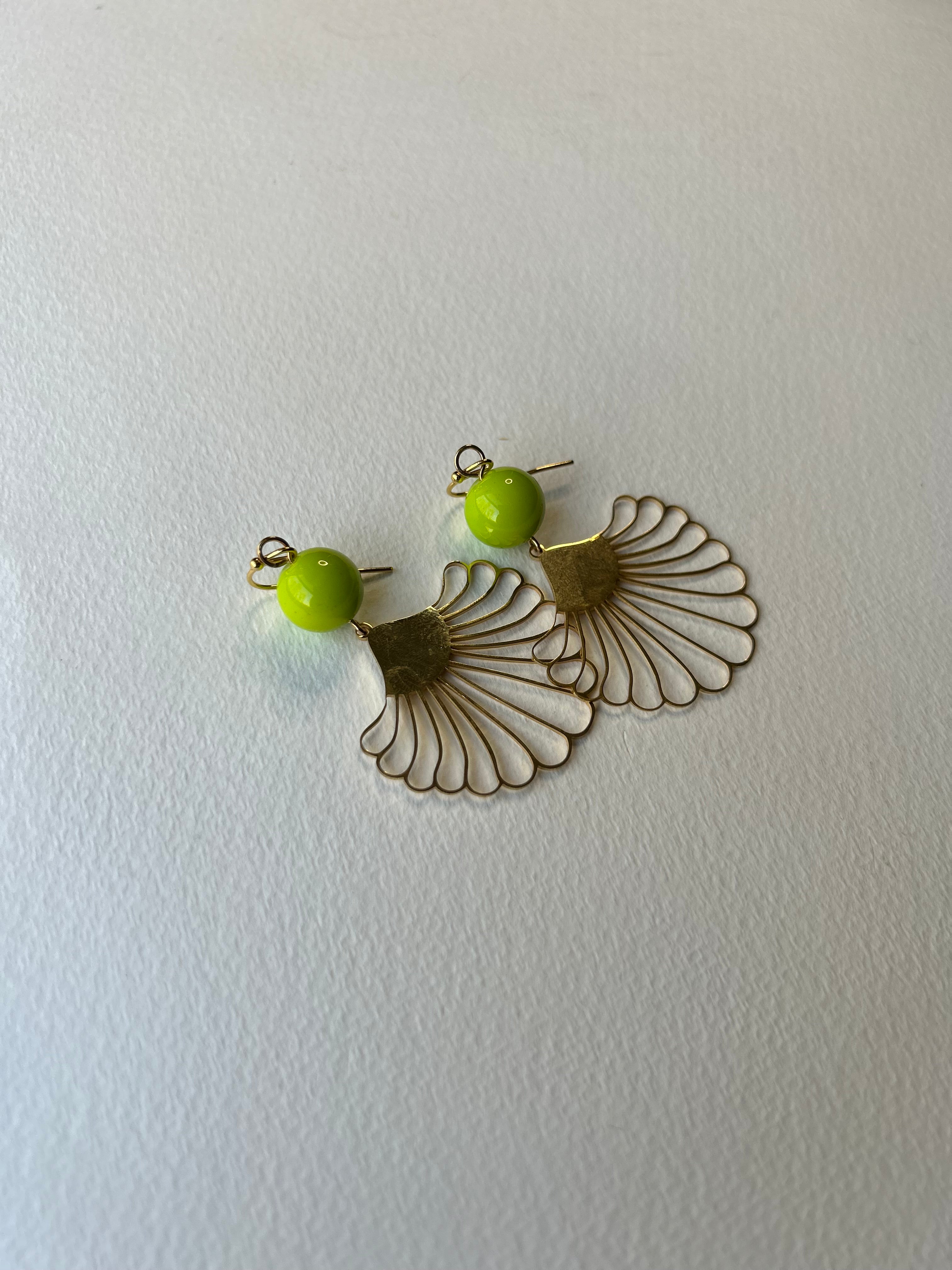 Lime Green Fan Earrings