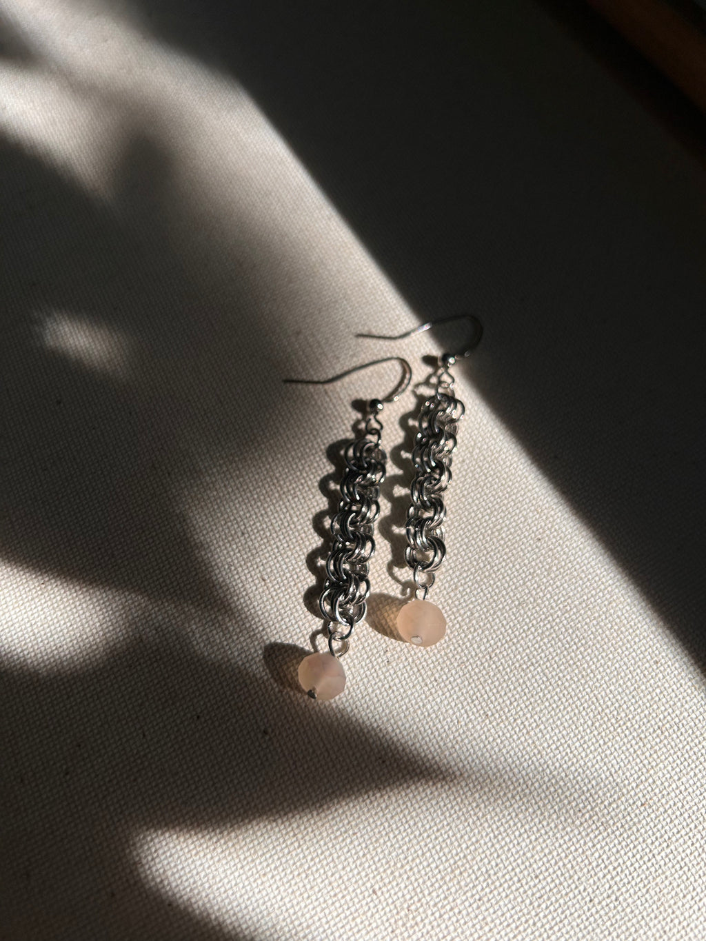 Chainmail Earrings with Pink Stones
