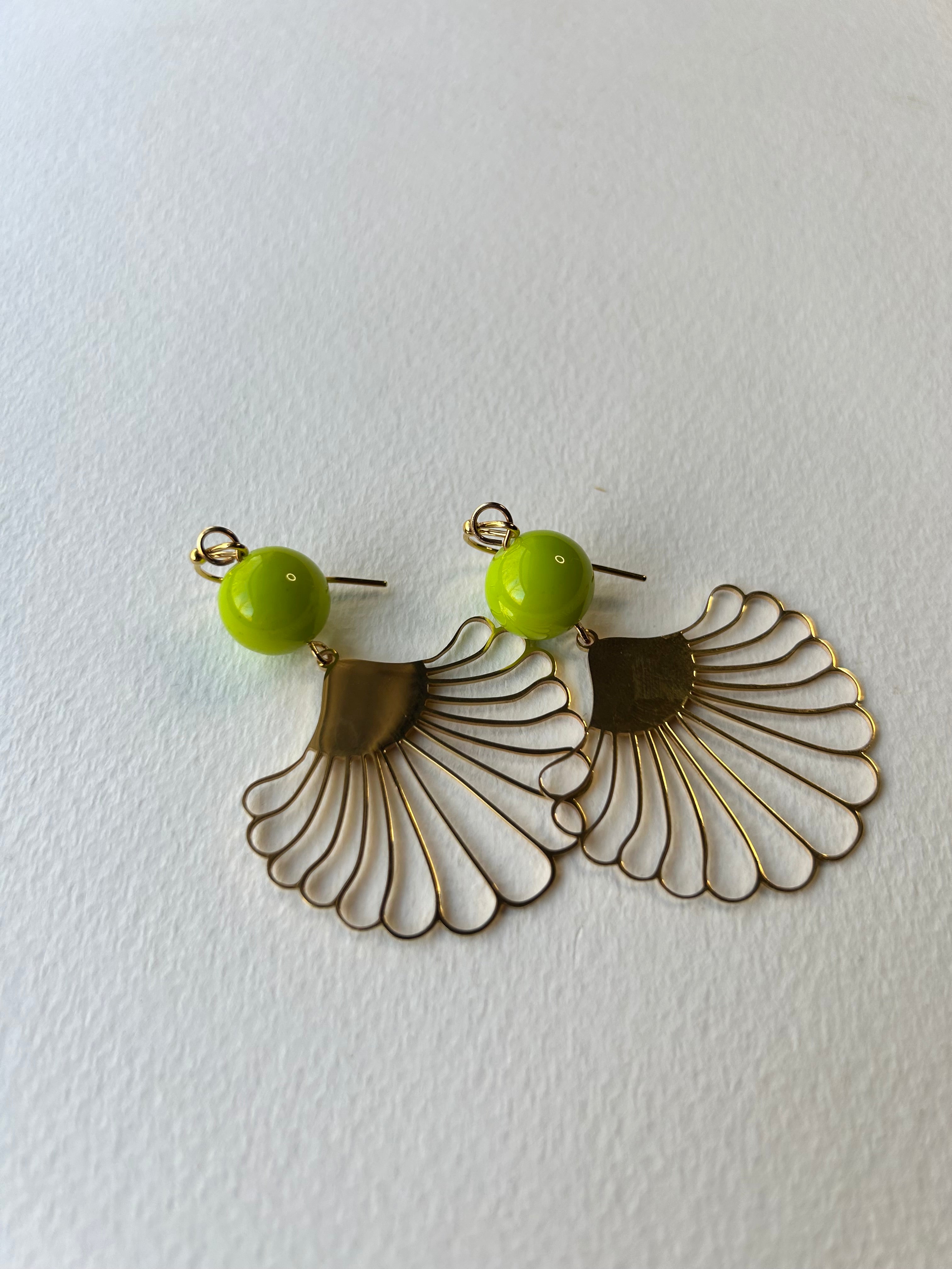 Lime Green Fan Earrings