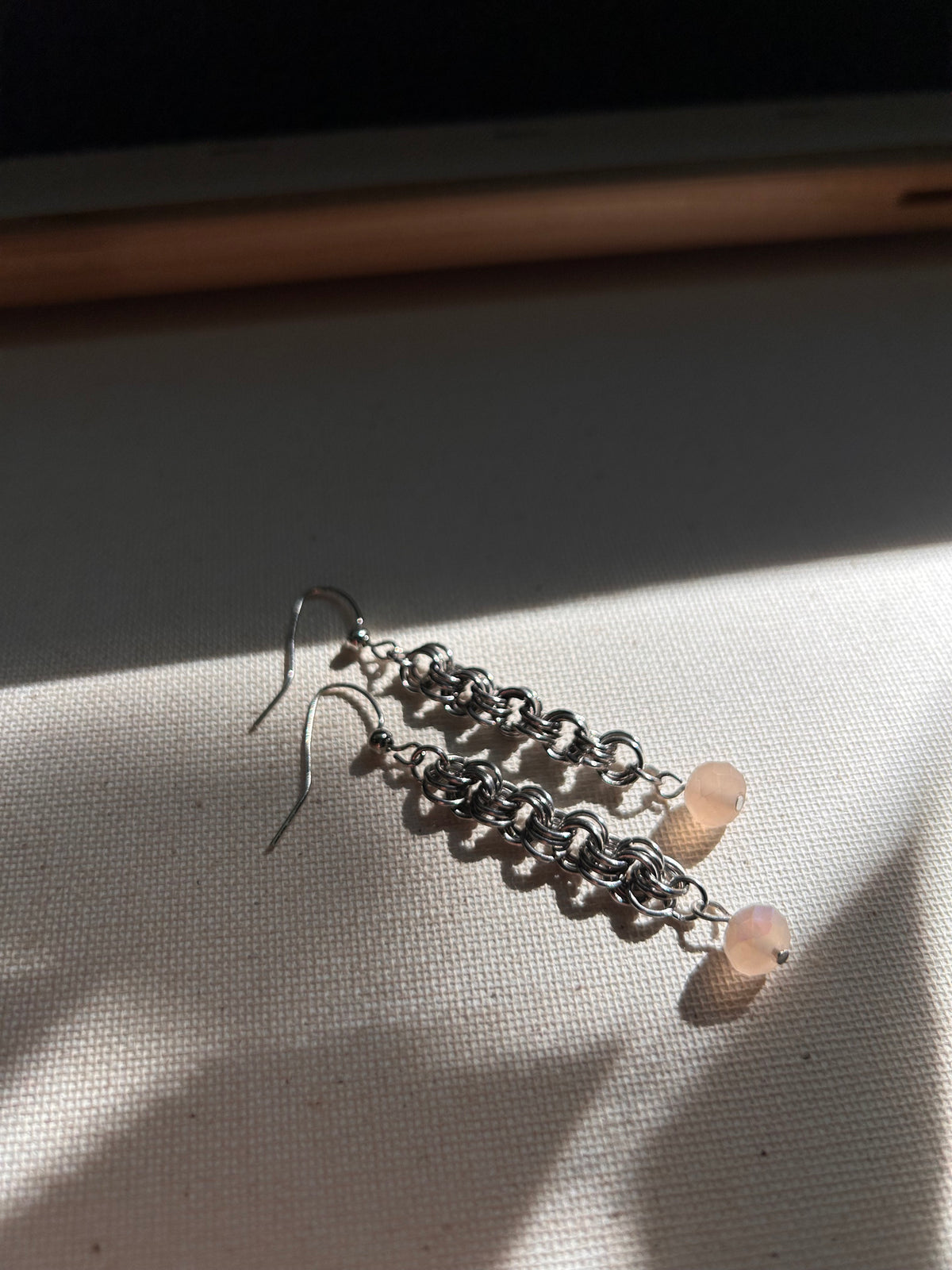 Chainmail Earrings with Pink Stones