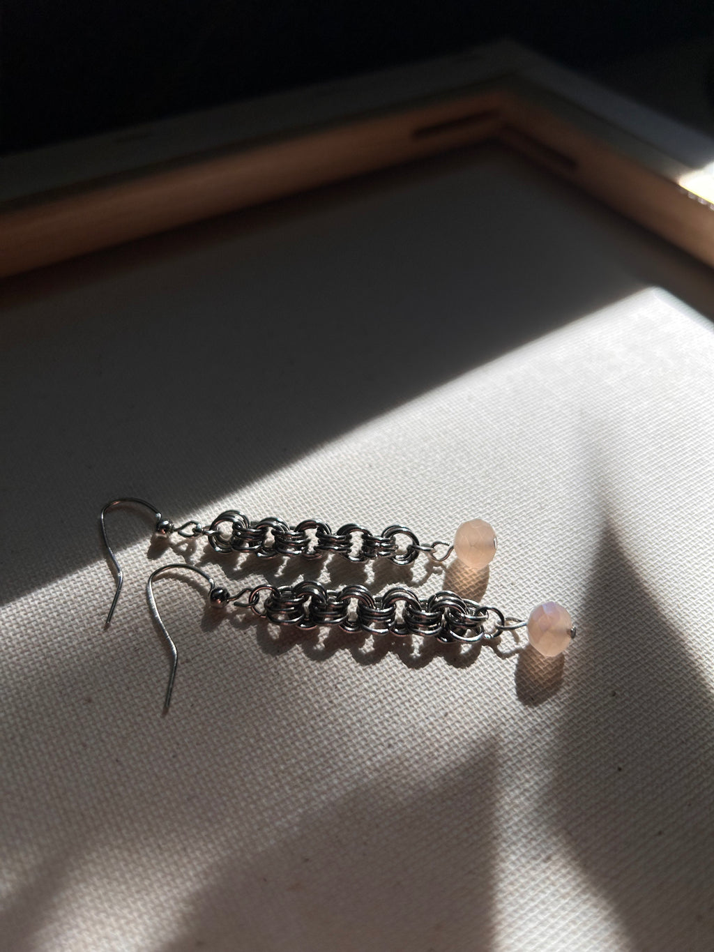 Chainmail Earrings with Pink Stones