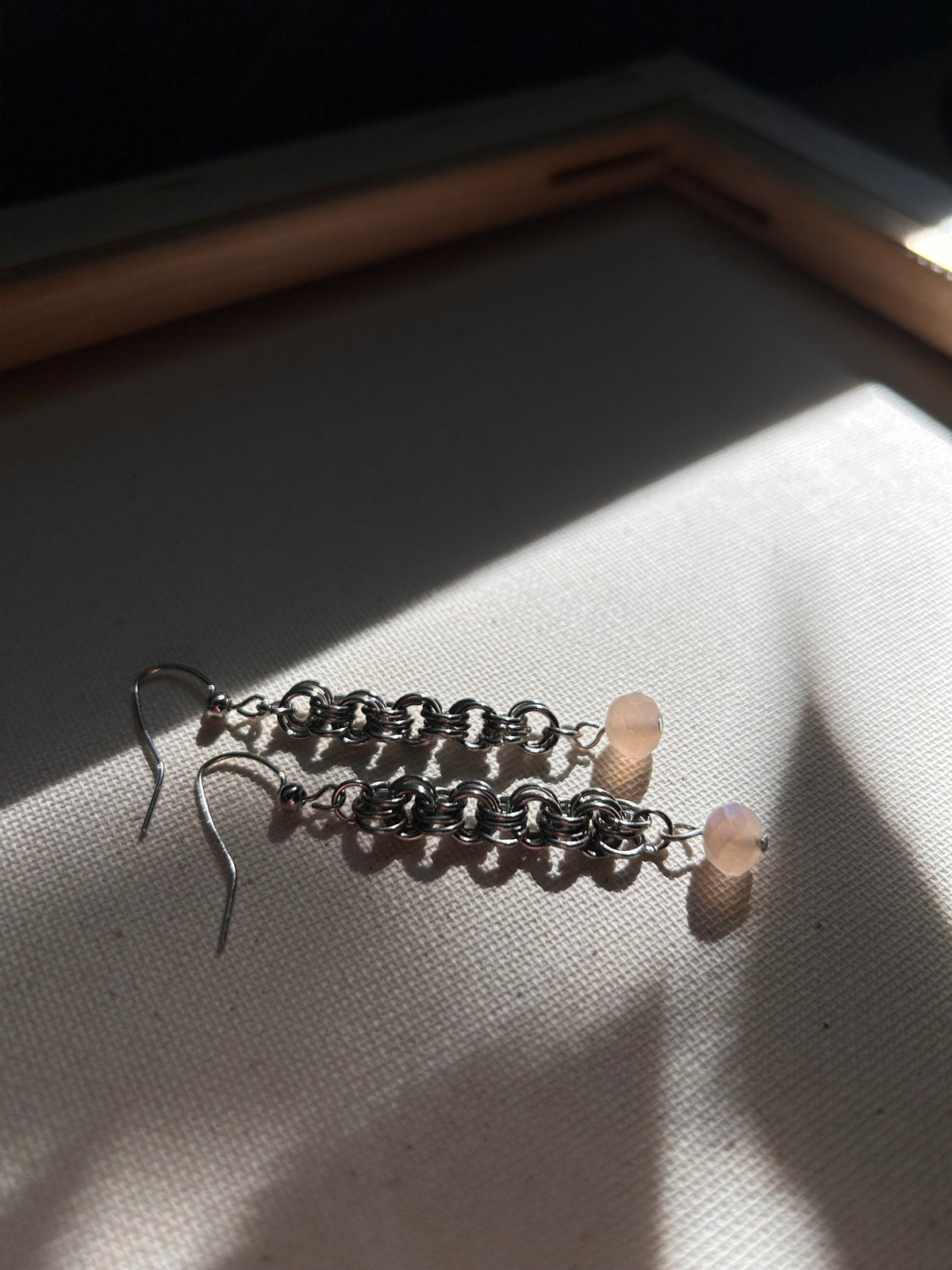 Chainmail Earrings with Pink Stones
