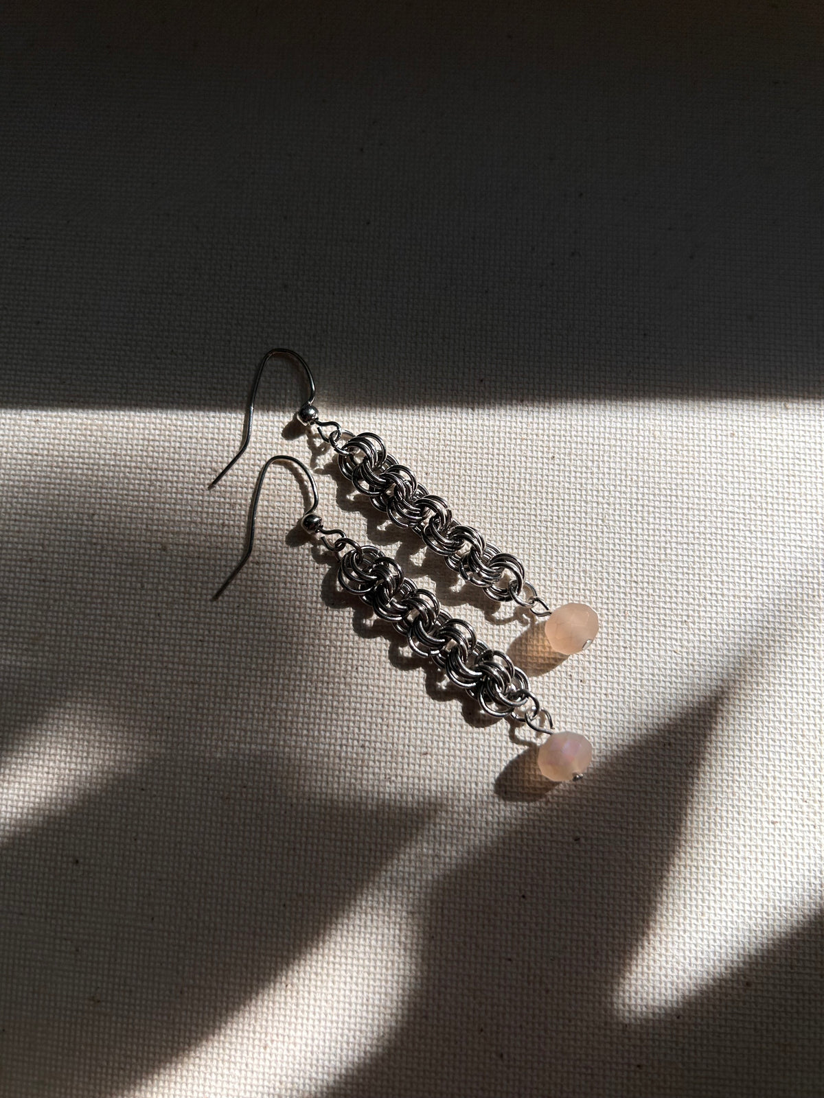 Chainmail Earrings with Pink Stones