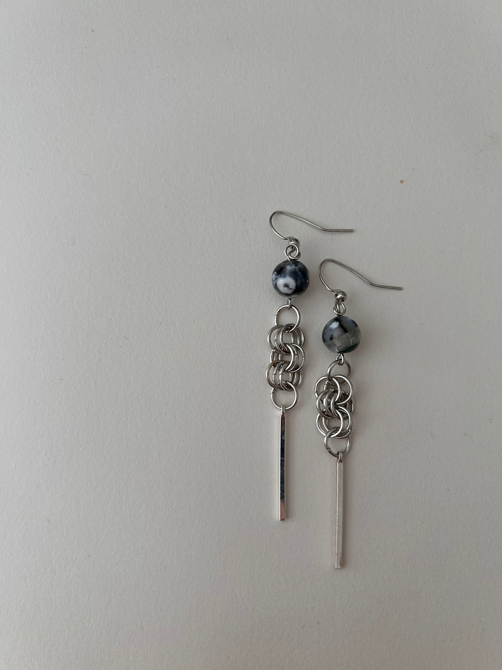 Blue Beaded Chainmail Dangle Earrings