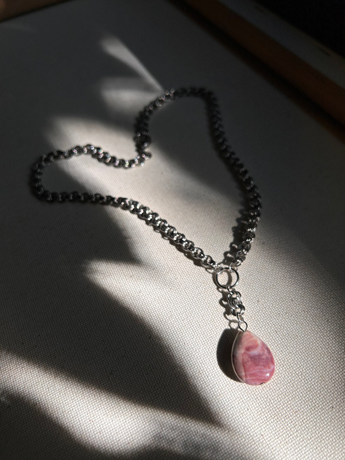 Pink Stone Pendant Chainmail Necklace