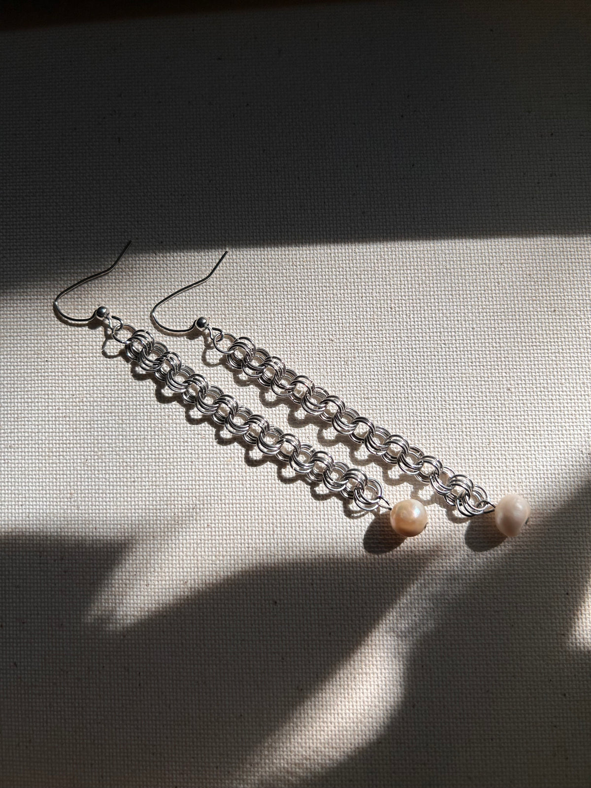 Pearl + Steel Chainmail Earrings