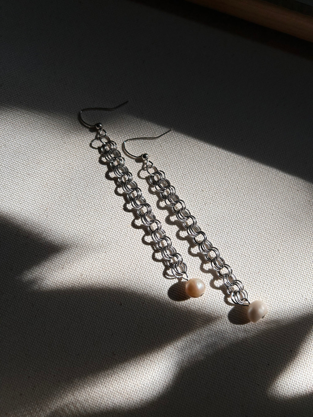 Pearl + Steel Chainmail Earrings