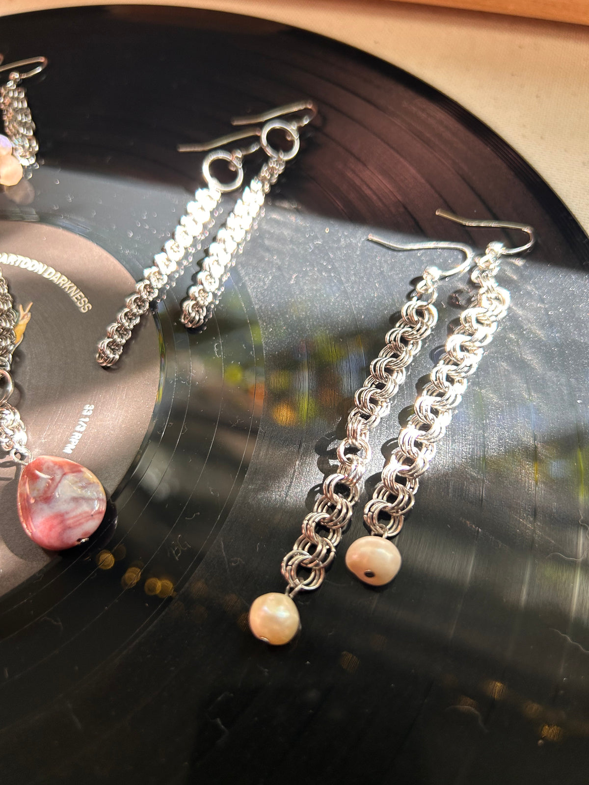 Pearl + Steel Chainmail Earrings