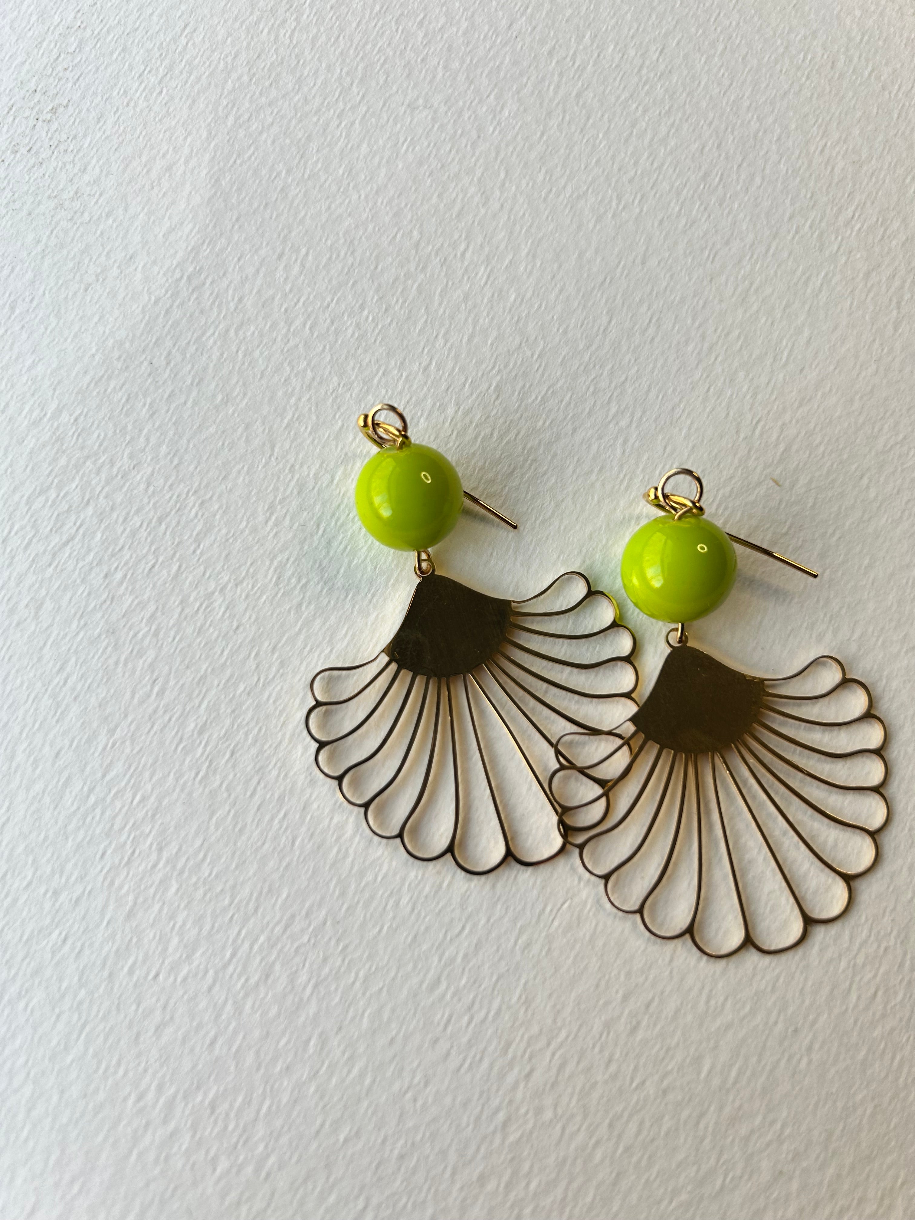 Lime Green Fan Earrings