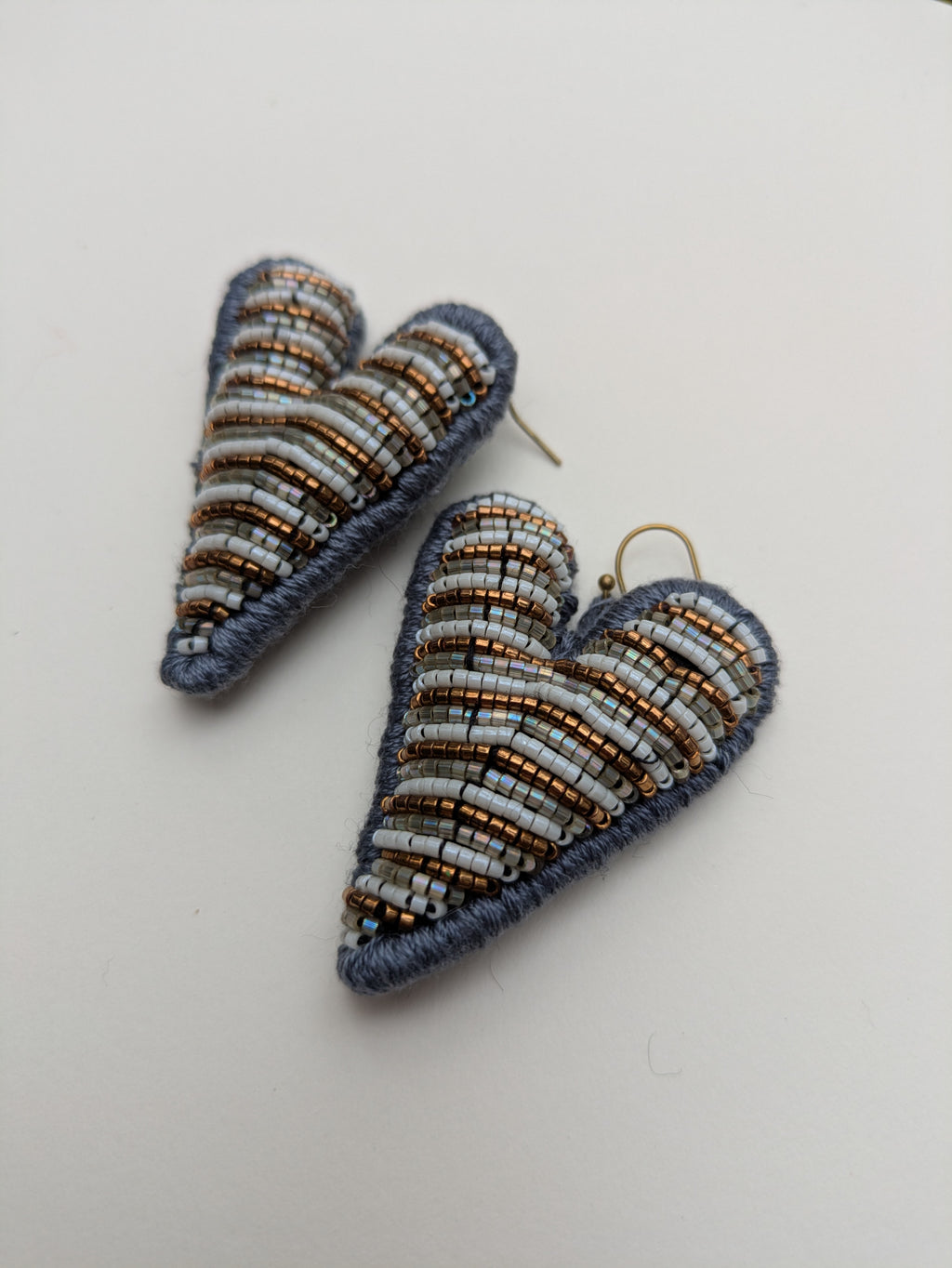 Beaded Blue Heart Earrings