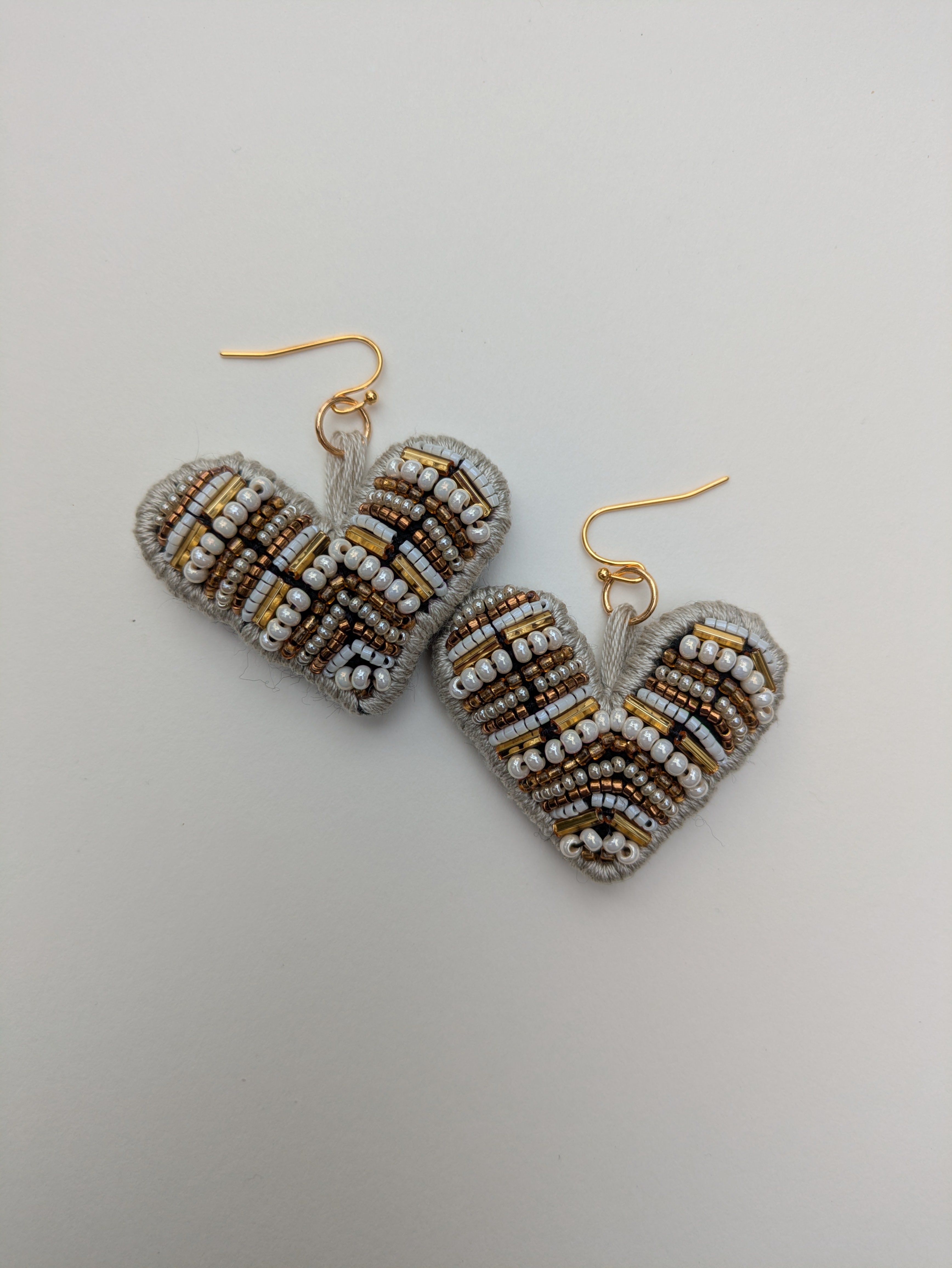 Beaded White Felt Heart Earrings