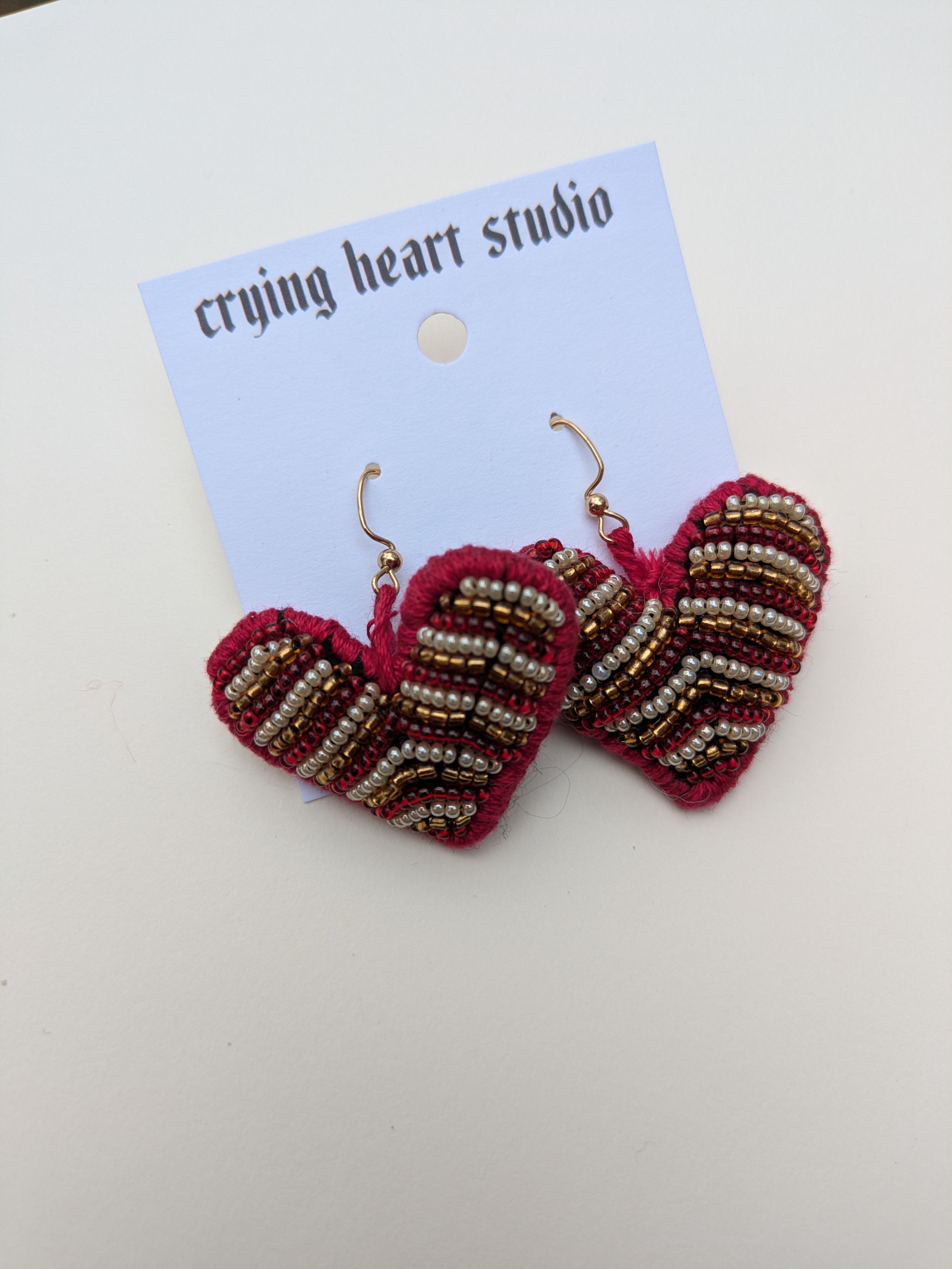 Red Beaded Heart Earrings