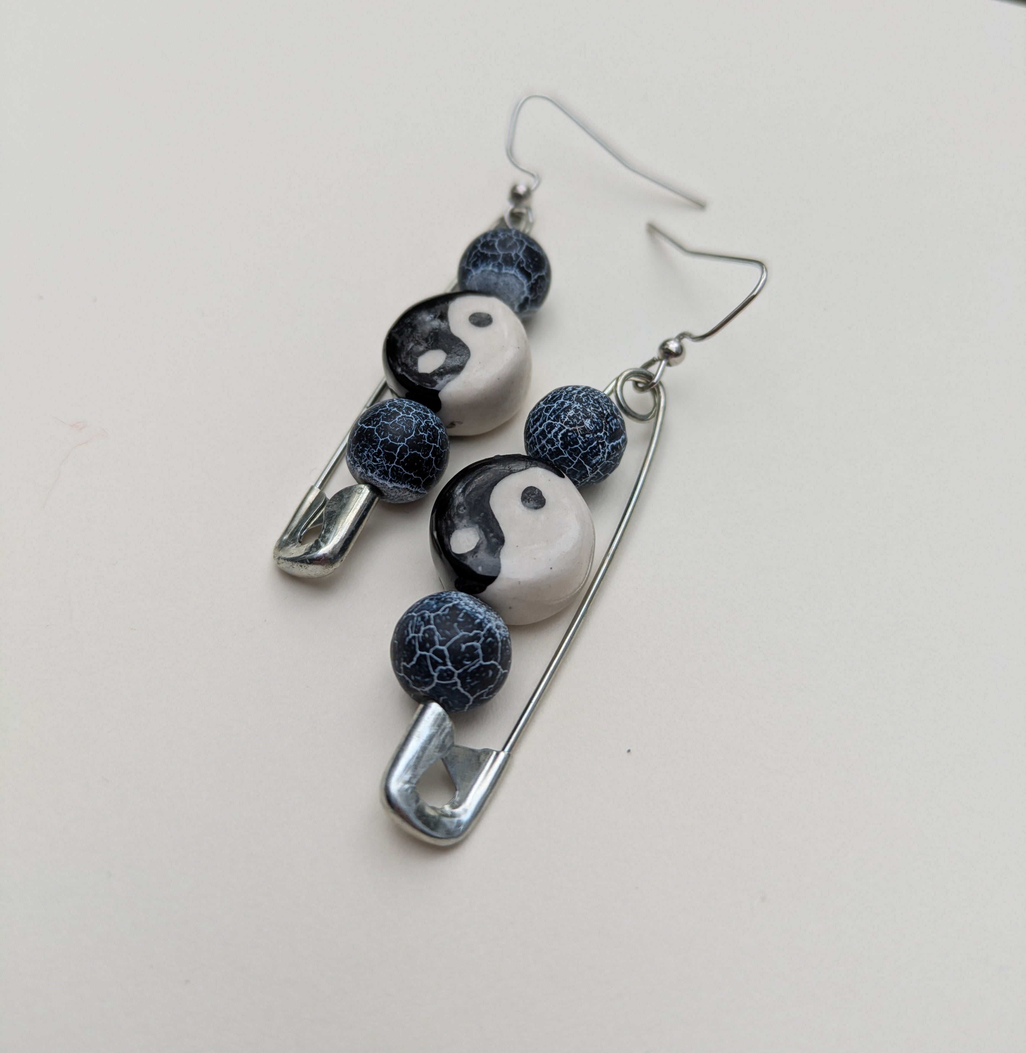 Yin Yang Safety Pin Earrings