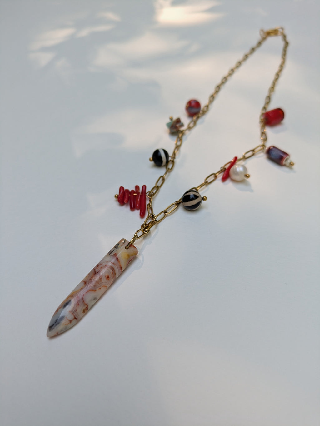 Crazy Lace Agate Paperchain Charm Necklace