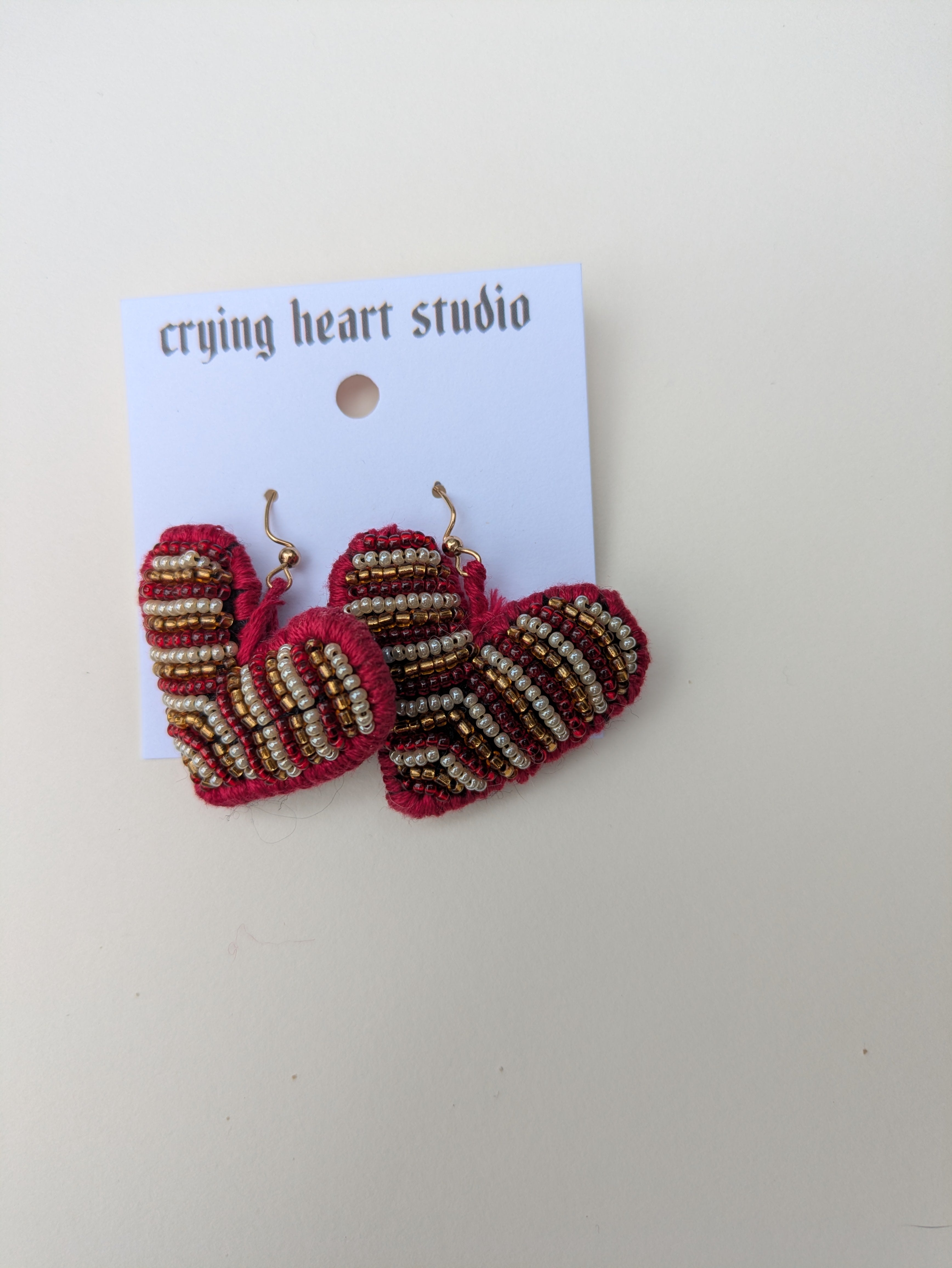 Red Beaded Heart Earrings