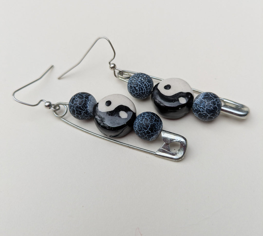 Yin Yang Safety Pin Earrings