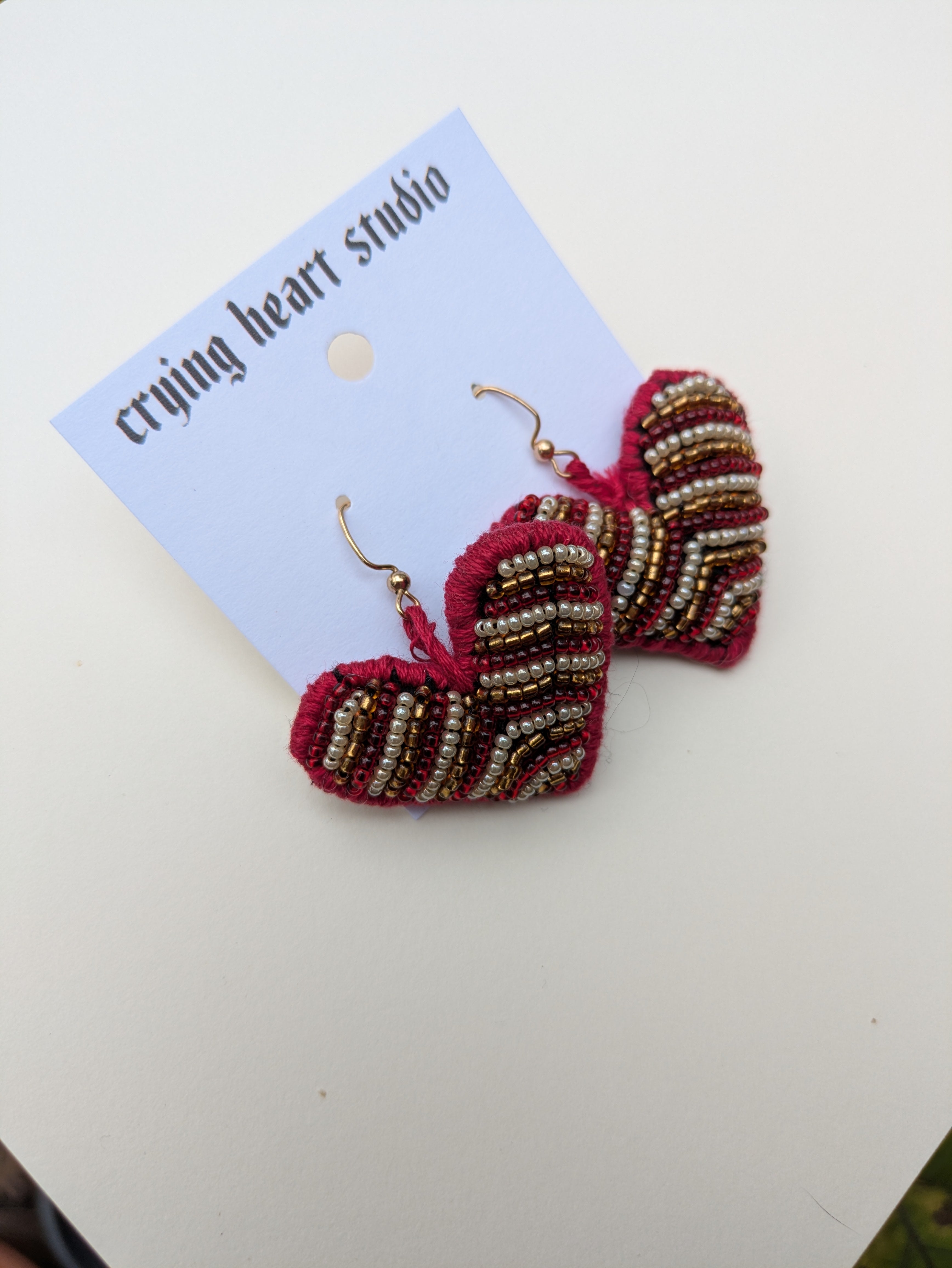 Red Beaded Heart Earrings